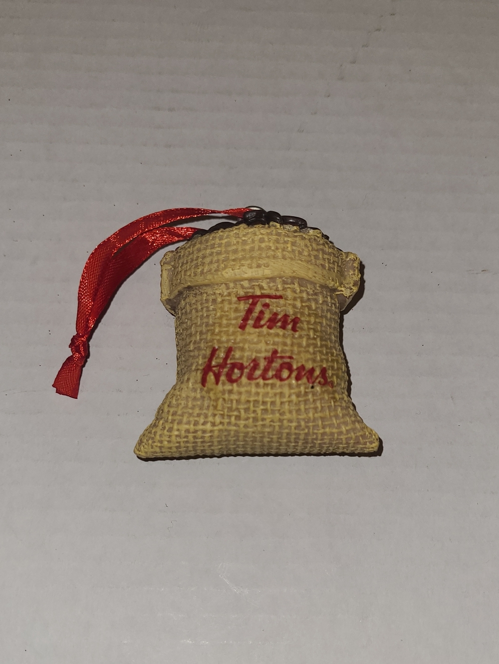 Tim Hortons Burlap Bag of Coffee Beans Christmas Ornament 2016